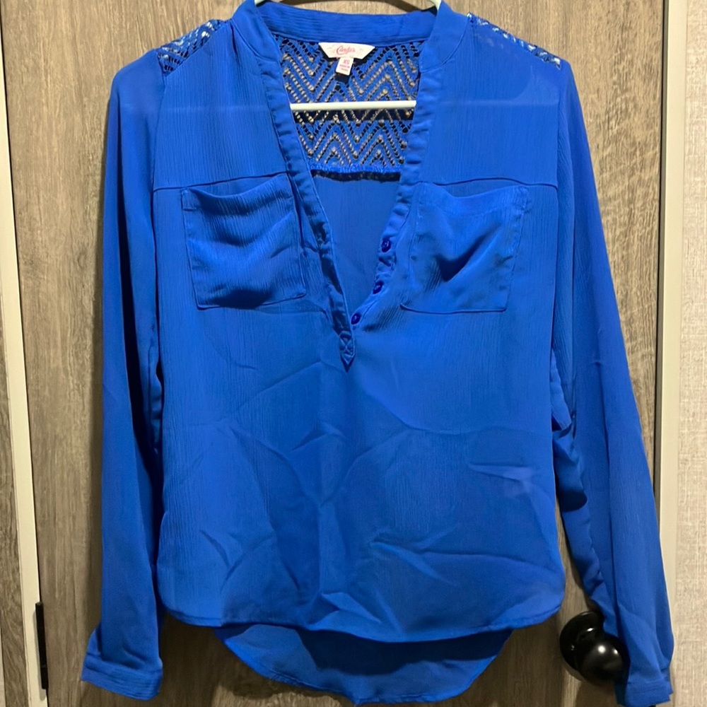 Blue Lace Back Blouse